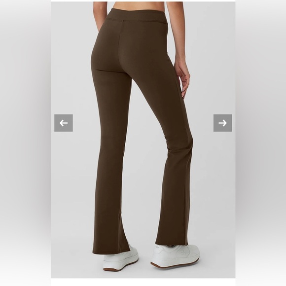 ALO Yoga Airbrush High Waist Flutter Leggings. Chocolate Brown Flare w Split. - Picture 10 of 16